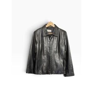 Calvin Klein Vintage 90s Black Leather Jacket Mod Structured Clean Minimalist